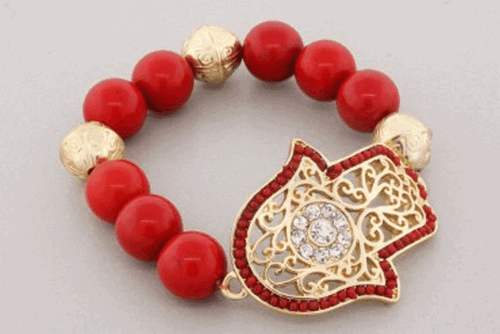 Red Bead Hamsa Hand Bracelet